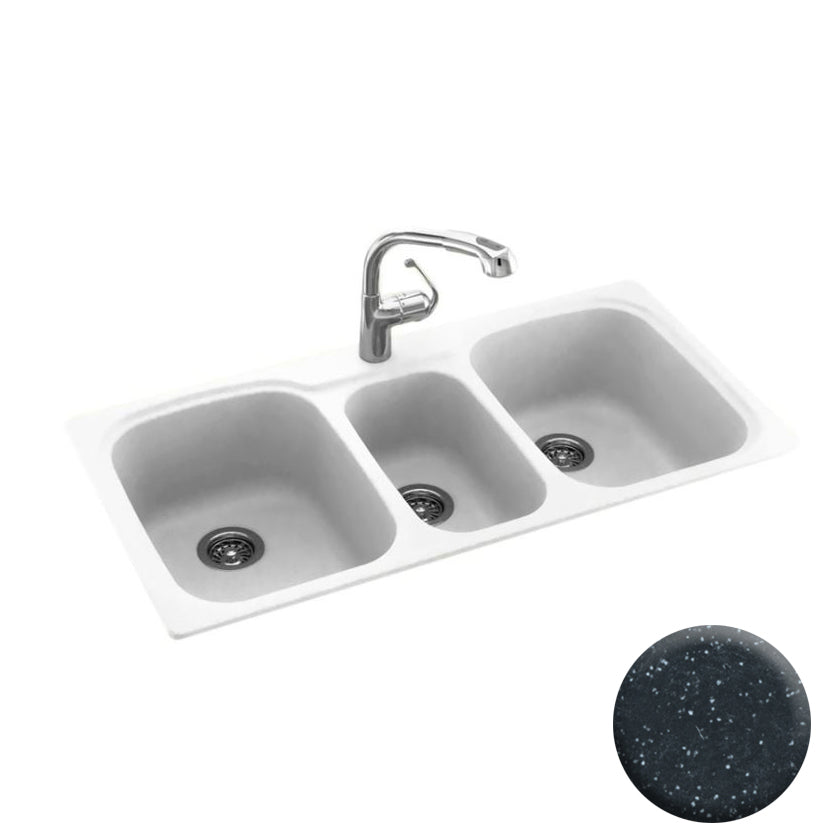 Triple Bowl 44x22x9-1/2" Dual Mount Sink Black Galaxy 4 HL