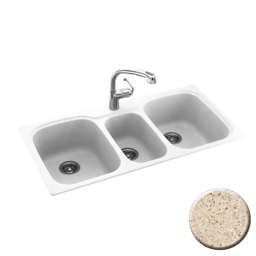 Triple Bowl 44x22x9-1/2" Dual Mount Sink Bermuda Sand 4 HL