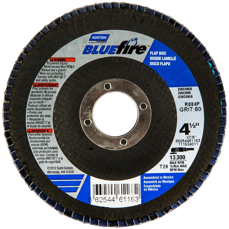 FLAP DISC 4-1/2X7/8 T29 36 GR 41107 BLUEFIRE FBRGLSS PLT EZ