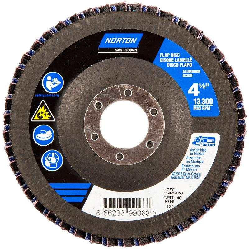 Flap Disc 4-1/2"X7/8" Type 27 40 Grit High Density Fiberglass Plate Neon R766