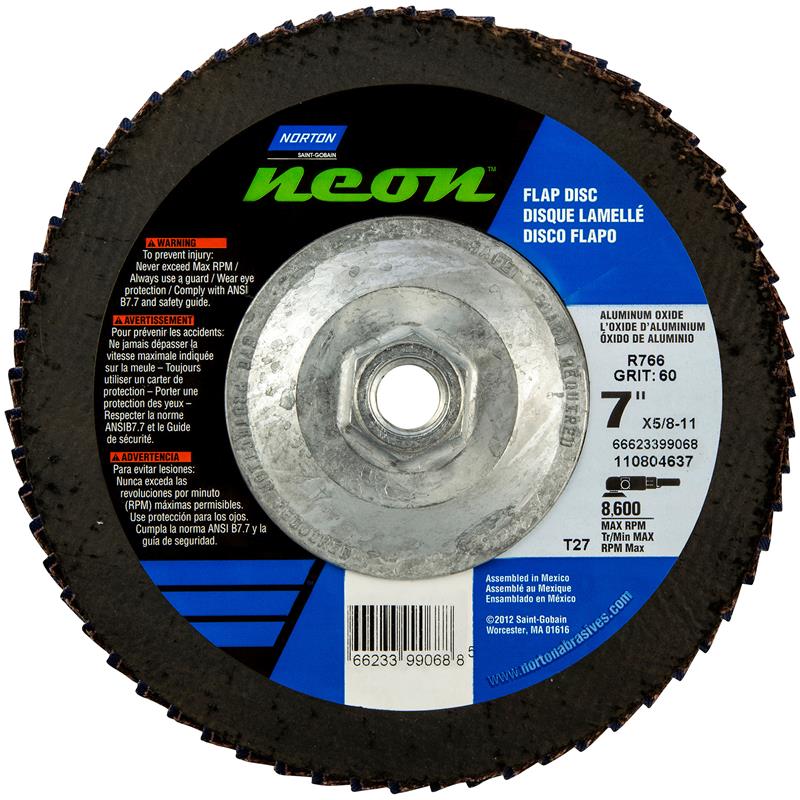 Flap Disc 7"X5/8"-11 Type 27 80 Grit High Density Fiberglass Plate Neon R766