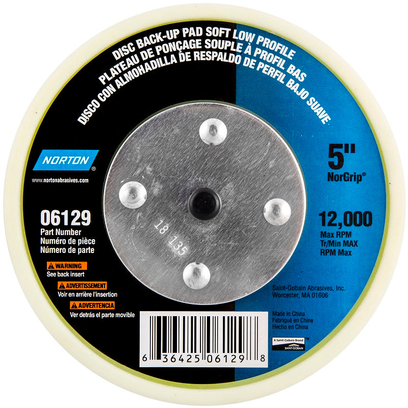 Back-Up Pad 5" Hook & Loop Soft Low-Profile