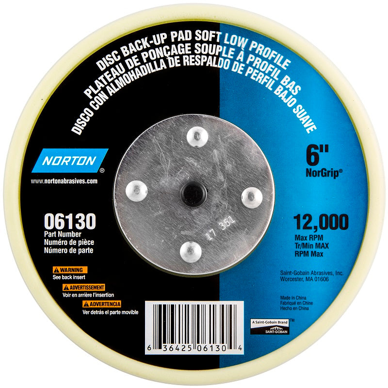 Back-Up Pad 6" Hook & Loop Soft Low-Profile
