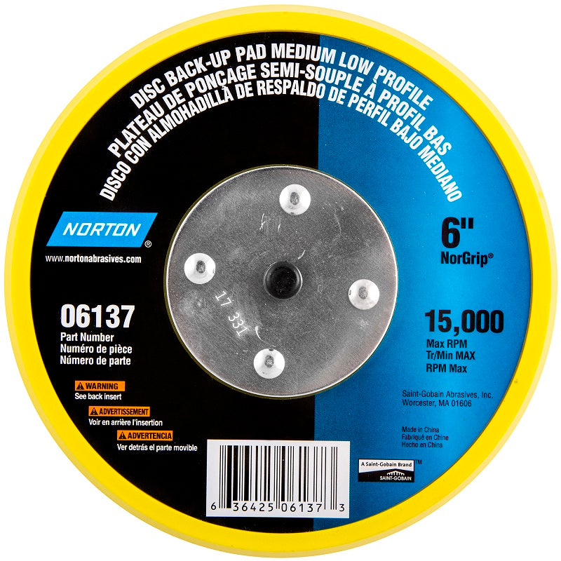 Back-Up Pad 6" Hook & Loop Medium Low-Profile