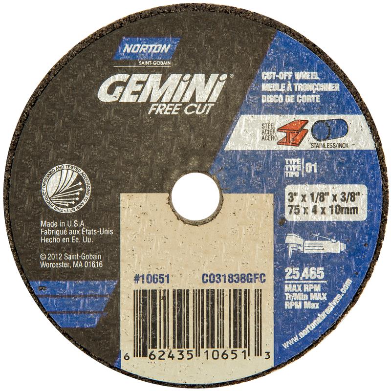 Cut-Off Wheel 3"X.125"X3/8" Type 1 Gemini Fastcut