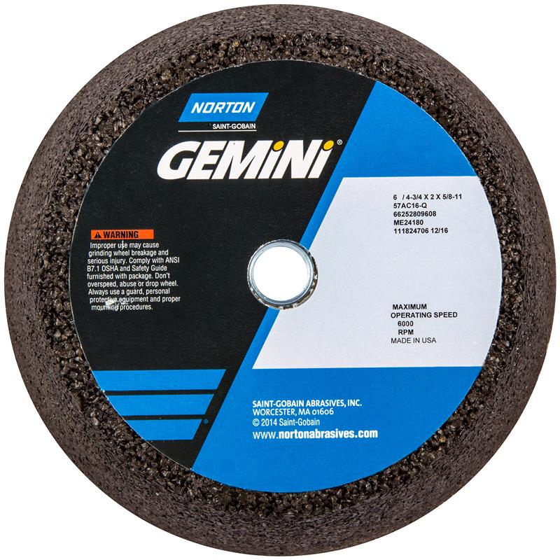 Snagging Wheel 6/4-3/4"X2"X5/8"-11 TYPE 11 Flaring Cup 1-1/2" Rim 3/4" Back 57AC16-Q Gemini