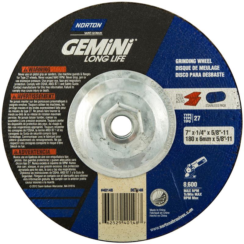 Depressed Center Wheel 7"X1/4"X5/8"-11 Type 27 Gemini Long life