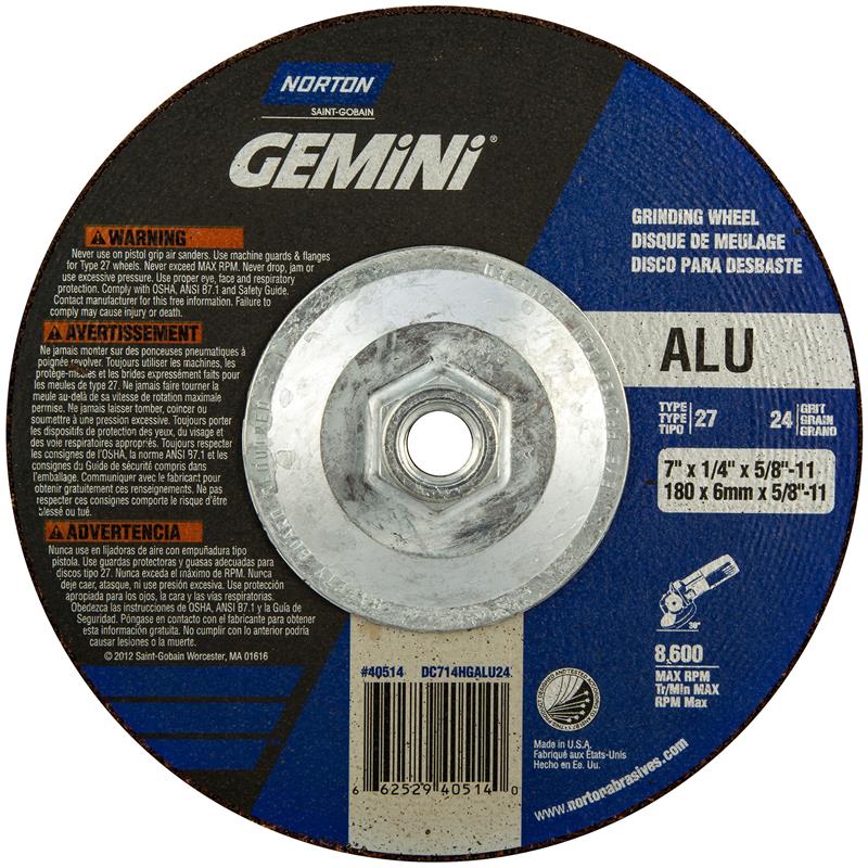 Depressed Center Wheel 7"X1/4"X5/8"-11 Type 27 Gemini Aluminum