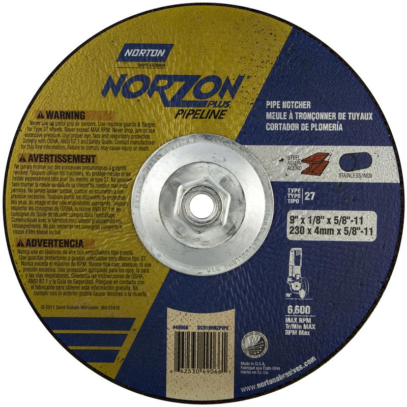 WHEEL 9X1/8X5/8-11 NORZON PLUS 49066 - TYPE 27 - PIPE NOTCHER