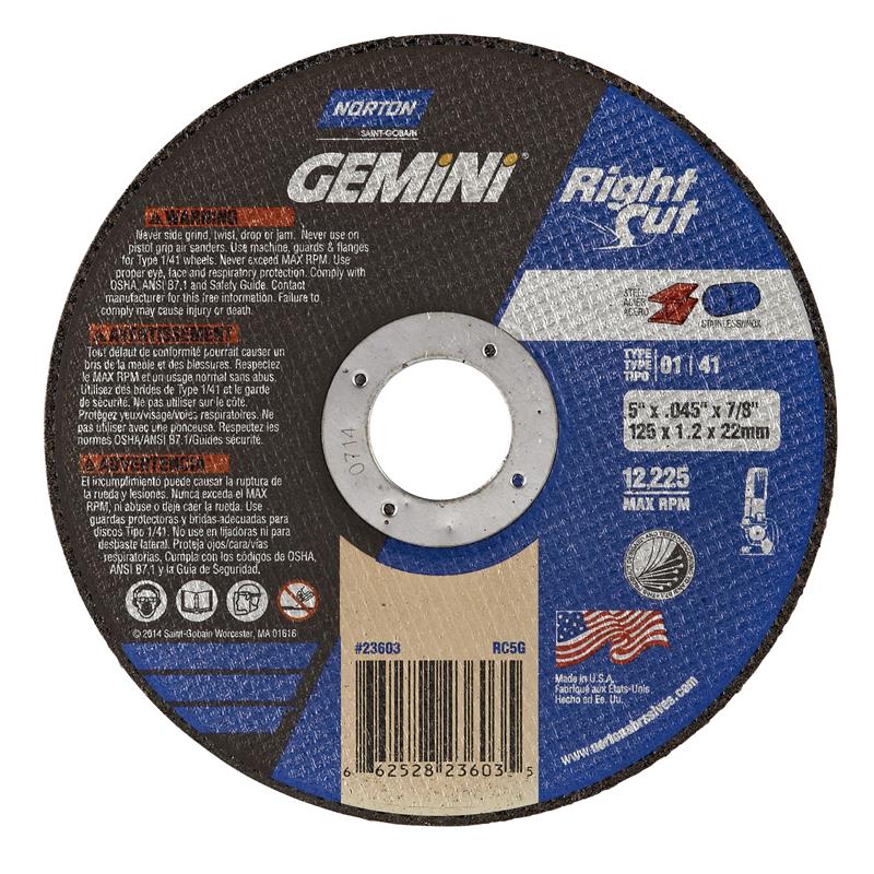 WHEEL 5X.045X7/8 TYP-1 CUT-OFF 23603 - GEMINI RIGHTCUT EZ