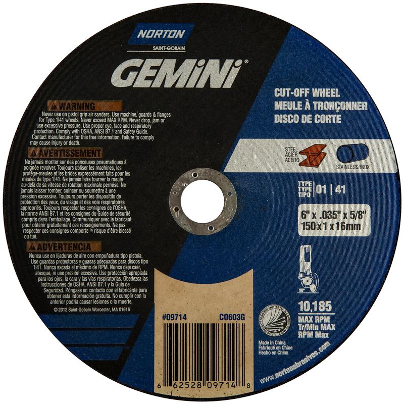 Cut-Off Wheel 6"X.035"X5/8" Type 1 Gemini