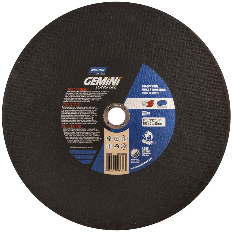 Cut-Off Wheel 14"X7/64"X1" Type 1 Gemini Long Life Chopsaw