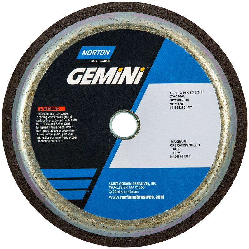 Snagging Wheel 6/4-13/16"X2"X5/8"-11 Type 11 Flaring Cup with Steel Back 57AC16-Q 1-1/2" Rim 3/4" Back Gemini