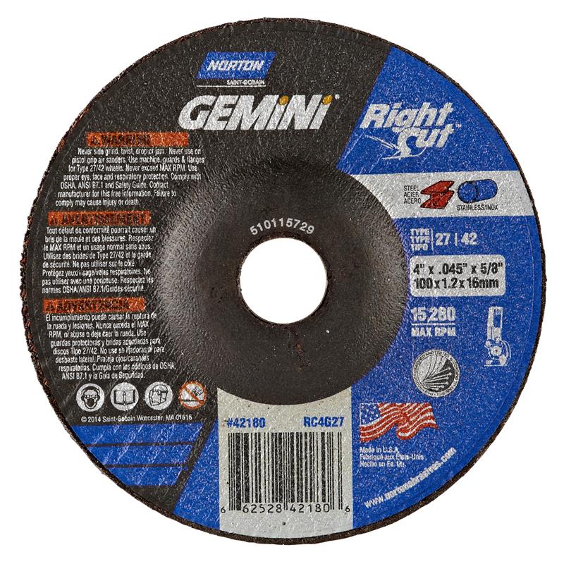 Cut-Off Wheel 4"X.045"X5/8" Type 27 Gemini Rightcut