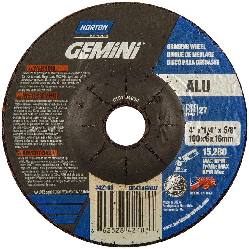 Depressed Center Wheel 4"X1/4"X5/8" Type 27 Gemini