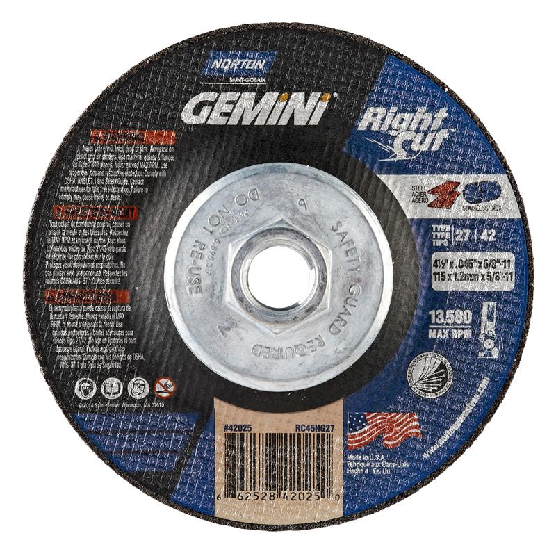 Cut-Off Wheel 4-1/2"X.045"X5/8"-11 Type 27 Gemini Rightcut