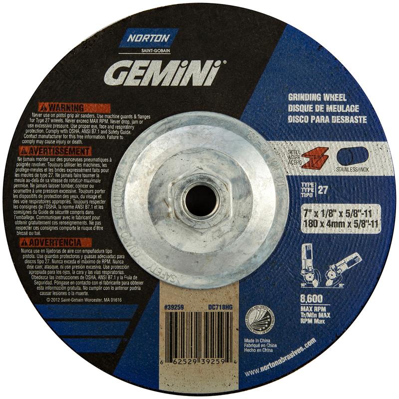 Depressed Center Wheel 7"X1/8"X5/8"-11 Type 27 Gemini
