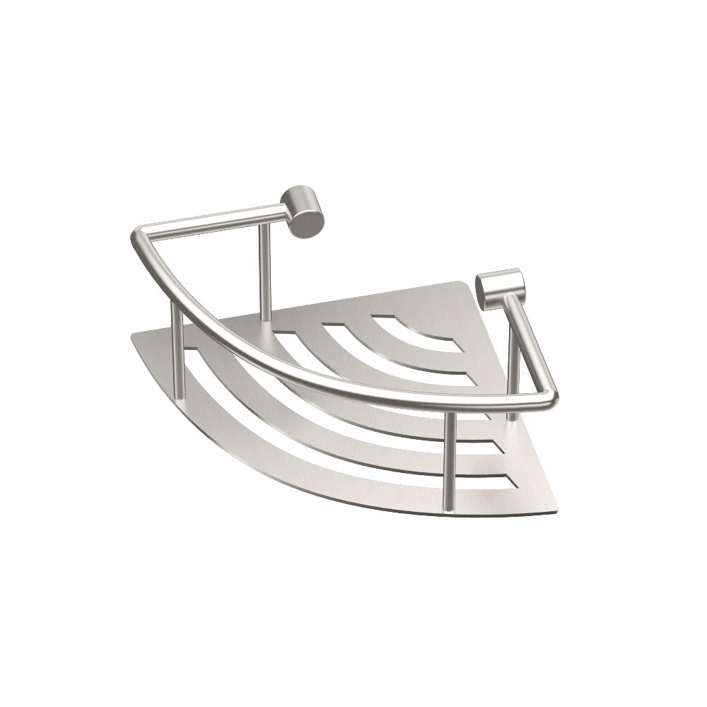 Elegant 8" Corner Shower Shelf with Rails in Satin Nickel