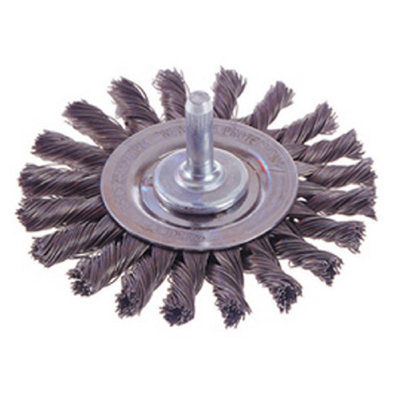 Wheel Brush 3" Diameter Knot Wire .020" Wire 1/4" Shank