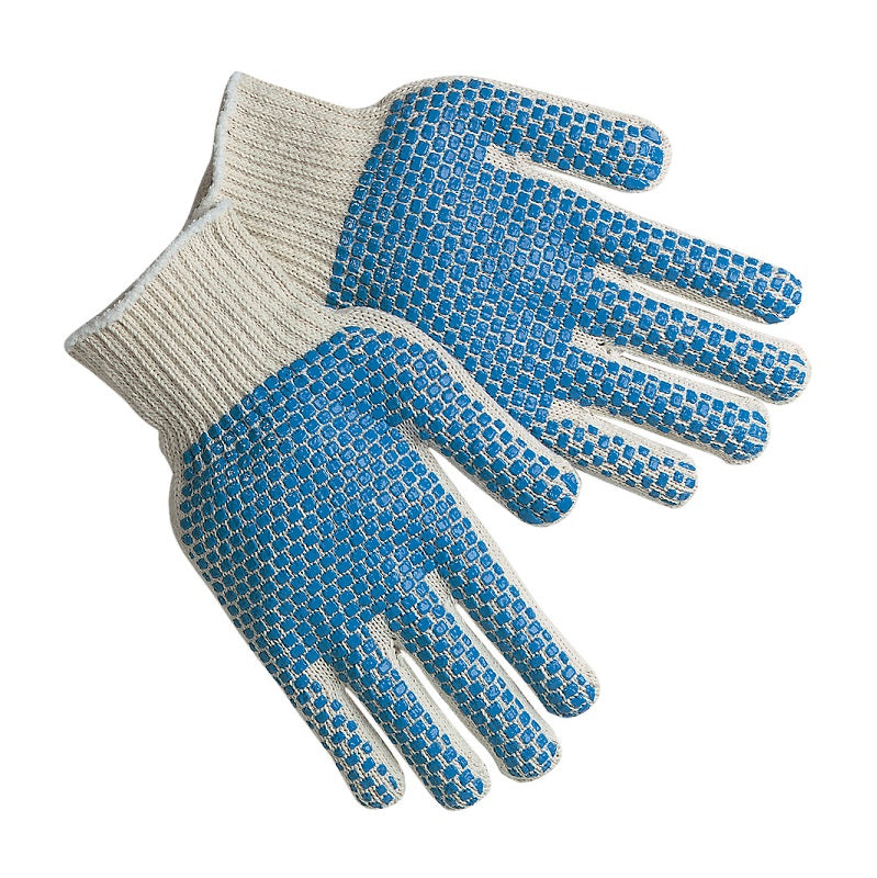 Men's String Knit Large Glove w/PVC Blue Blocks 2-Sided