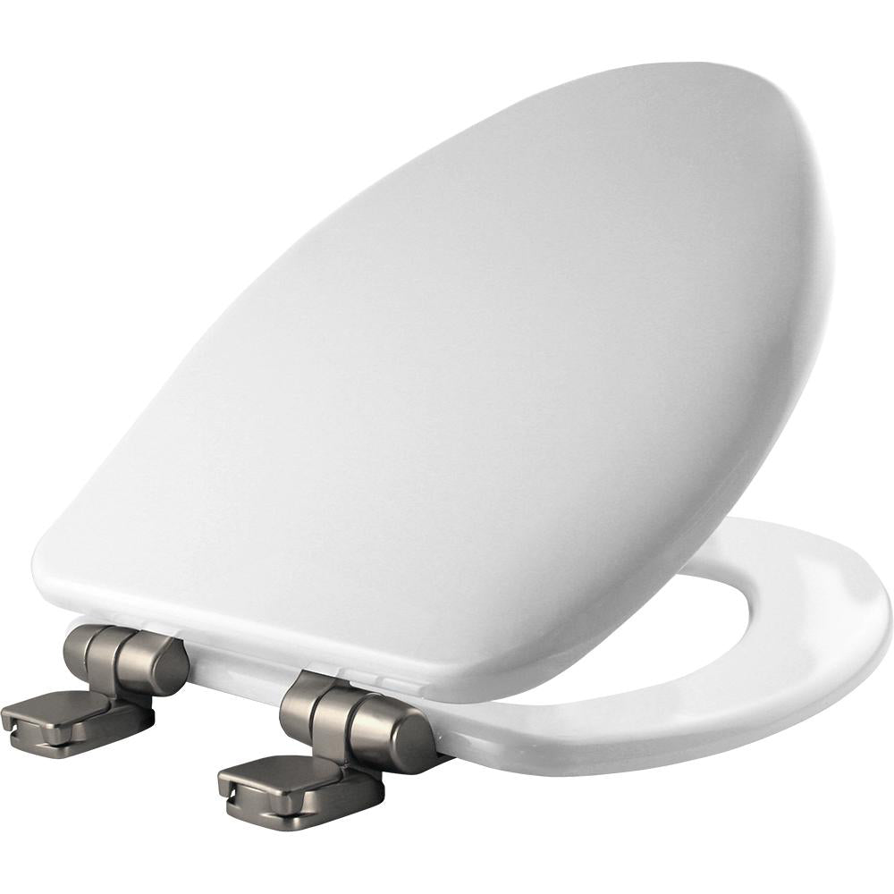 Alesio II Toilet Seat Elongated High Density w/Brushed Nickel Hinges Cotton White