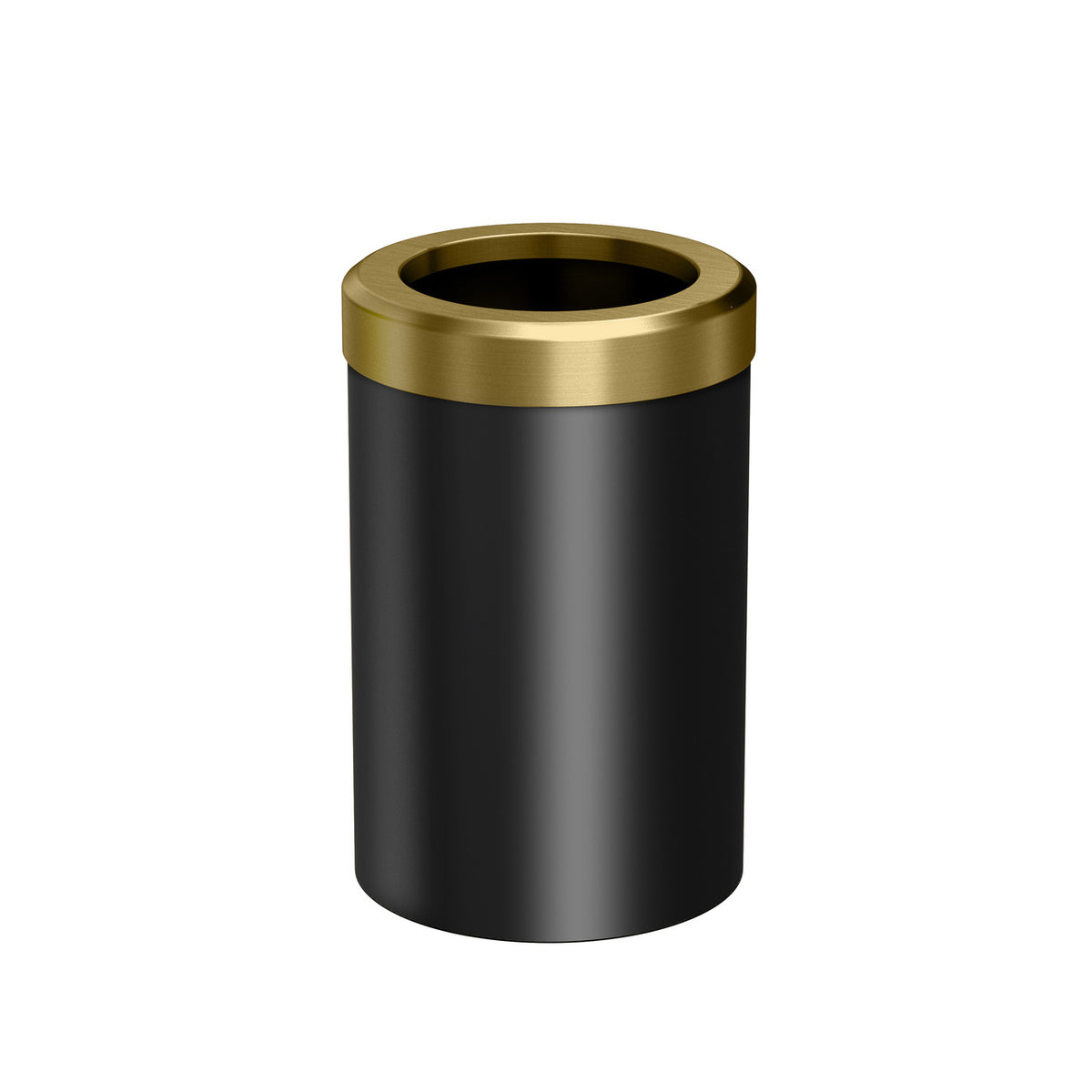 Round Modern Waste Basket in Matte Black/Brushed Brass