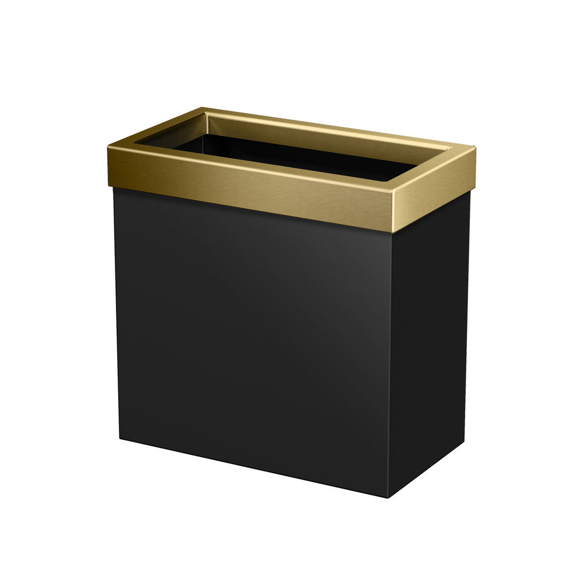 Rectangle Modern Waste Basket in Matte Black/Brushed Brass