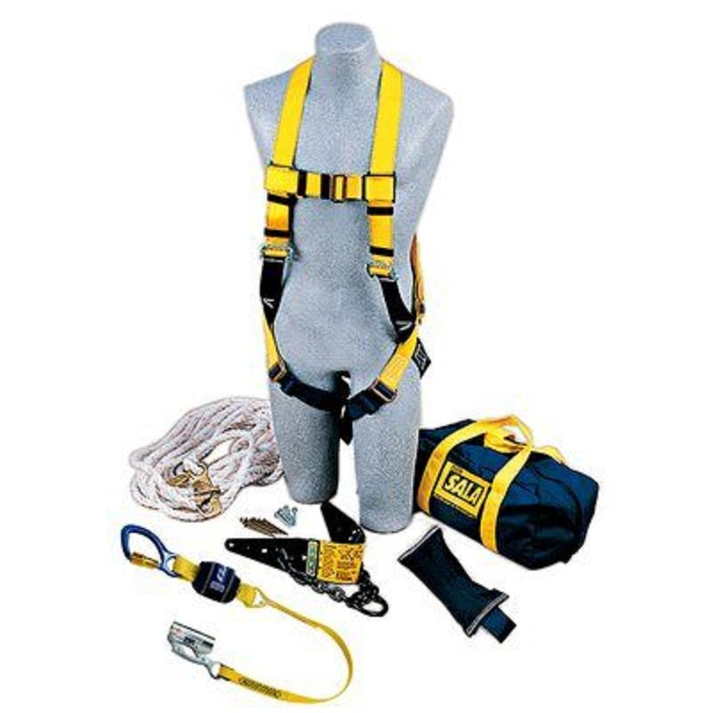 DBI Sala Roofer's Fall Protection Kit Includes Reusable Heavy-Duty roof Anchor, Delta Harness, Rope Adjuster with Lanyard, 50' Lifeline, Counterweight & Carrying Bag