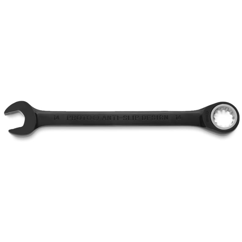 Combination Wrench 14mm Non-Reversible Ratcheting Spline Metric Black Chrome