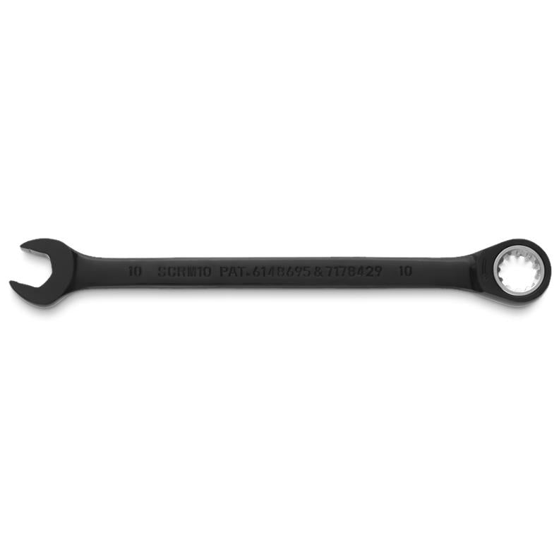 Combination Wrench 10mm Non-Reversible Ratcheting Spline Metric Black Chrome