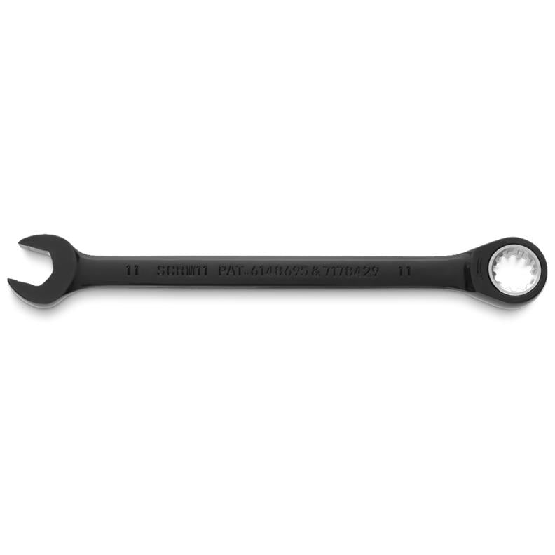 Combination Wrench 11mm Non-Reversible Ratcheting Spline Metric Black Chrome