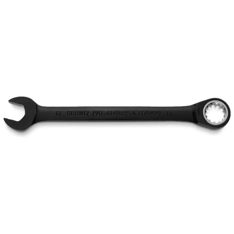 Combination Wrench 17mm Non-Reversible Ratcheting Spline Metric Black Chrome