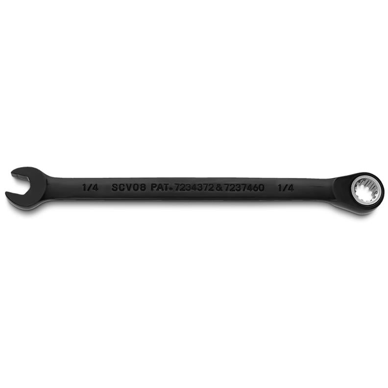 Combination Wrench 1/4" Reversible Ratcheting Spline Black Chrome
