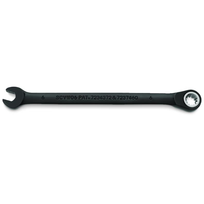 Combination Wrench 6mm Reversible Ratcheting Spline Metric Black Chrome