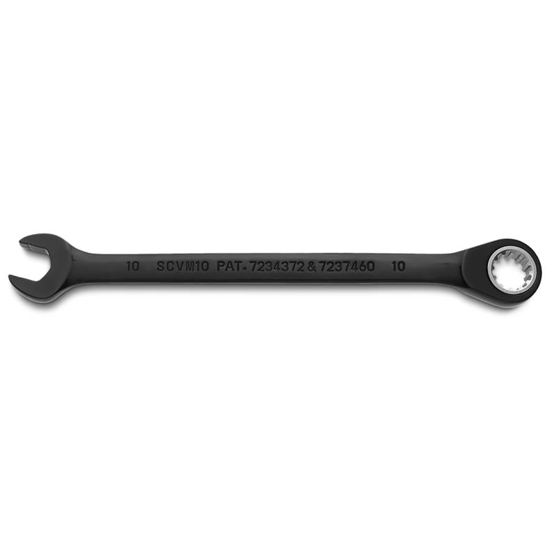 Combination Wrench 10mm Reversible Ratcheting Spline Metric Black Chrome