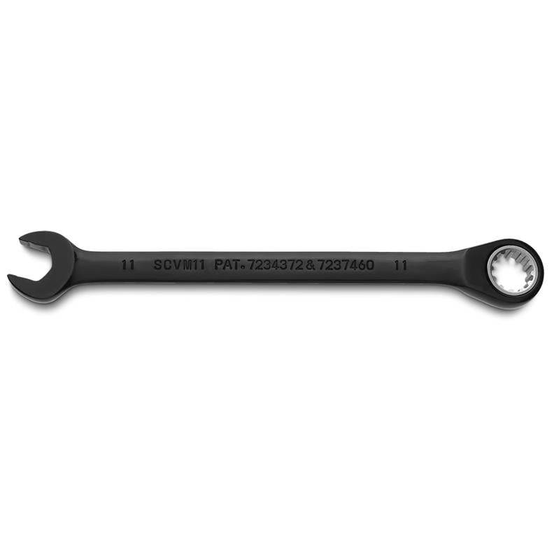 Combination Wrench 11mm Reversible Ratcheting Spline Metric Black Chrome
