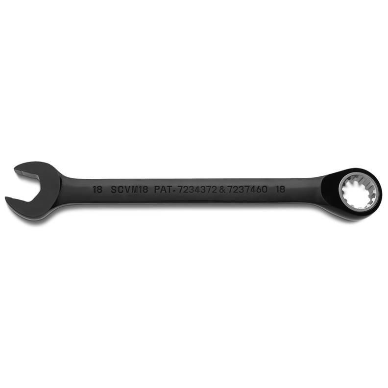 Combination Wrench 18mm Reversible Ratcheting Spline Metric Black Chrome