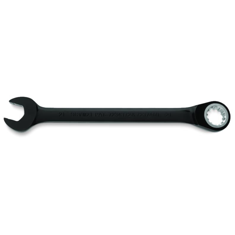 Combination Wrench 21mm Reversible Ratcheting Spline Metric Black Chrome