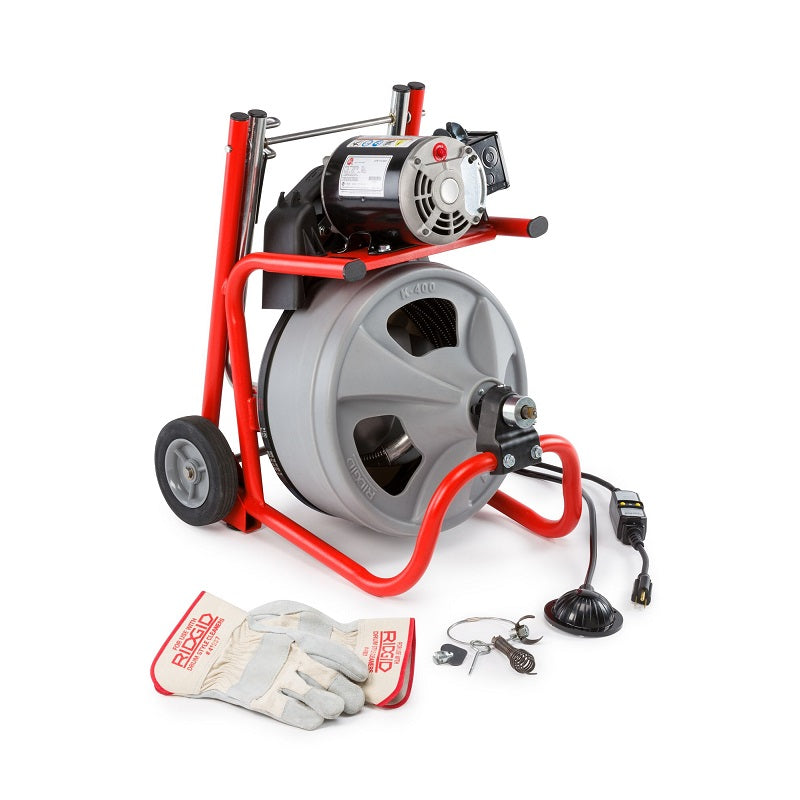 Drain Cleaning Machine with Integral Wound Solid Core Cable & Tools Model K-400