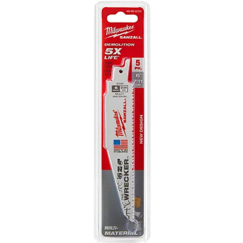 Reciprocating Saw Blade (Sawzall) 6" 7/11T Bi-Metal The Wrecker 5 Per Pack