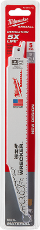 Reciprocating Saw Blade (Sawzall) 9" 7/11T Bi-Metal The Wrecker 5 Per Pack