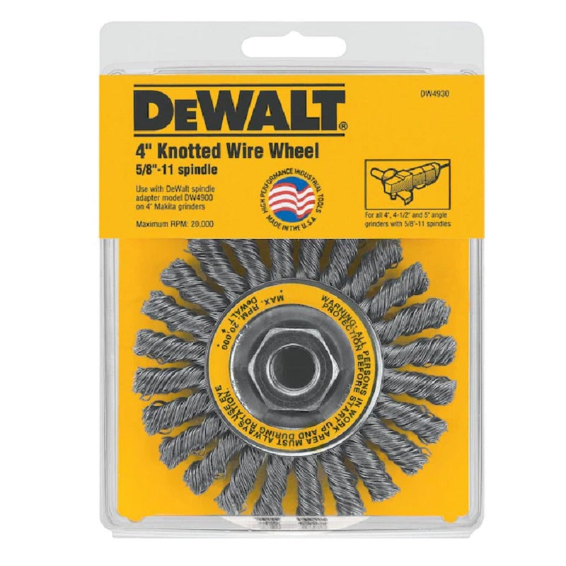 Wheel Brush 4" Diameter Knot Wire .020" Wire 5/8"-11 Arbor Hole