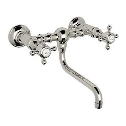 Acqui Wall Mount Bridge Lav Faucet 2-Handles In Polished Nickel