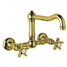 Country Bridge Faucet w/Porcelain Handles in Inca Brass