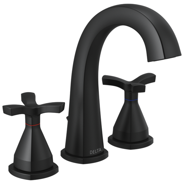 Stryke Widespread Lav Faucet w/Helo Hdls & Drn in Matte Black