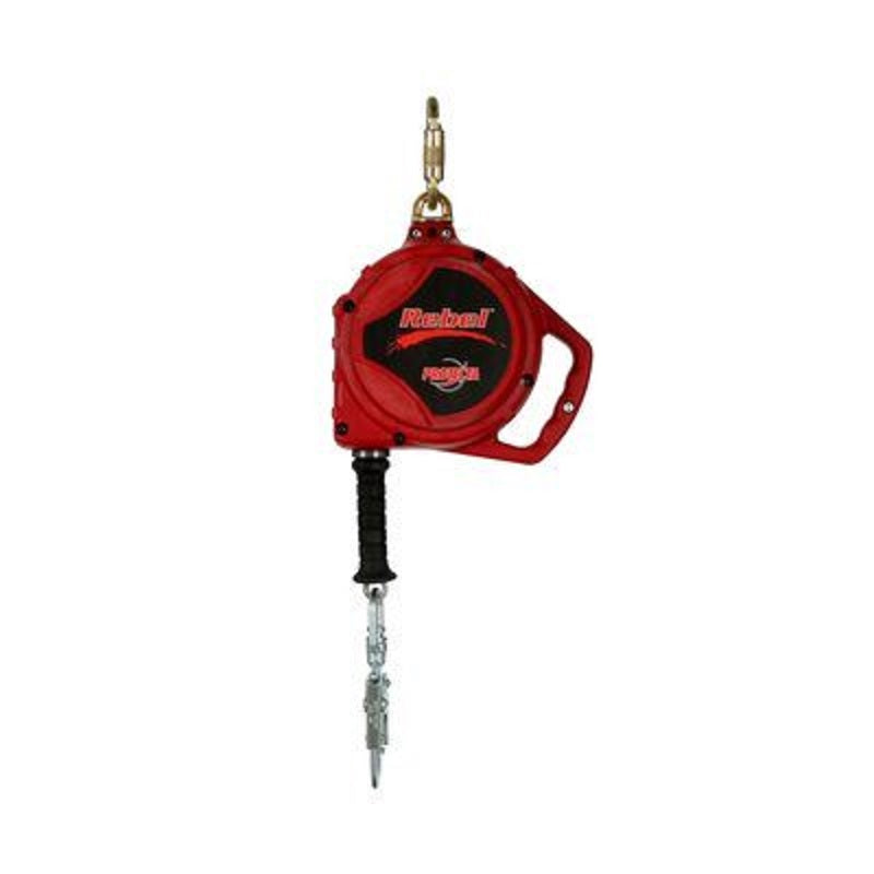 Protecta Rebel Self Retracting Lifeline 85' of 3/16" Galvanized Steel Wire Rope with Swiveling Snap Hook, Thermoplastic Housing & Anchorage Carabiner