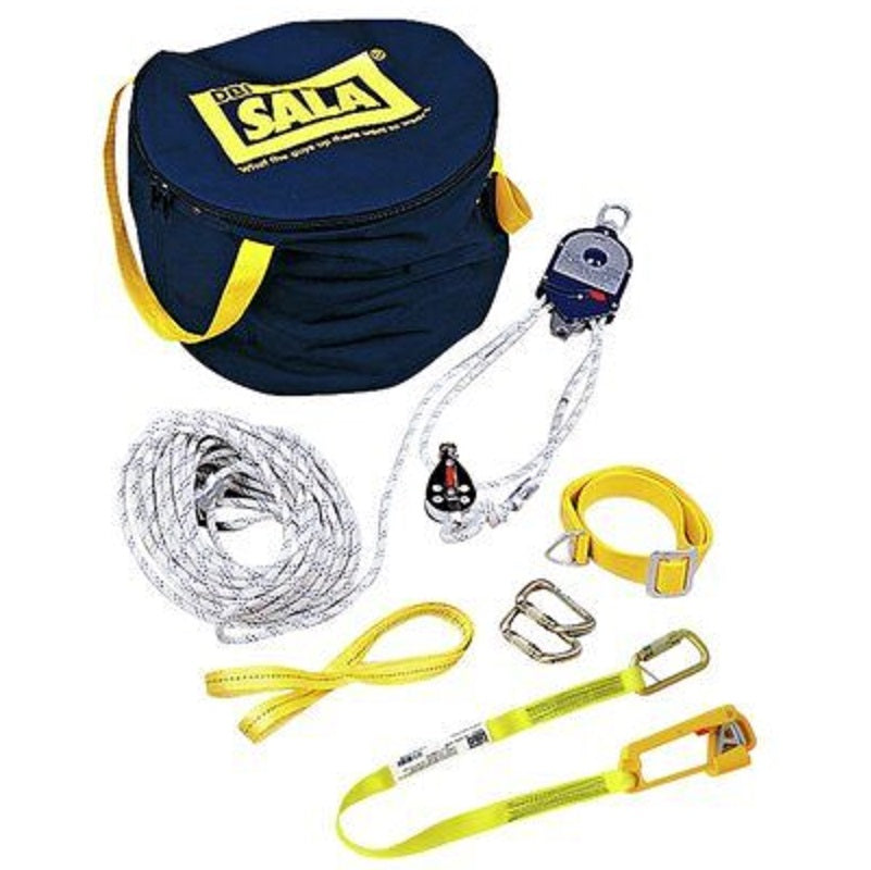 DBI Sala Rollgliss RPD Rescue & Positioning Kit with 50' of 3/8" Kernmantle Rope Lifeline, 3:1 Ratio, Pulleys, Anchor Straps, 2 Carabiners & Carrying Bag