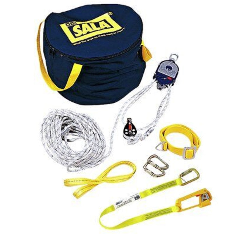 DBI Sala Rollgliss RPD Rescue & Positioning Kit with 50' 3/8" Kernmantle Rope Lifeline, 4:1 Ratio, Pulleys, Anchor Straps, 2 Carabiners & Carrying Bag