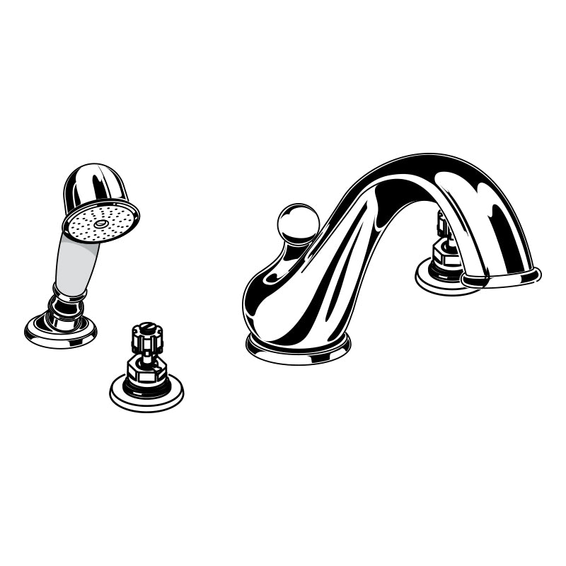 Amarilis Jasmine Deck Mounted Tub Faucet w/Hand Shower Less Handles In Polished Brass