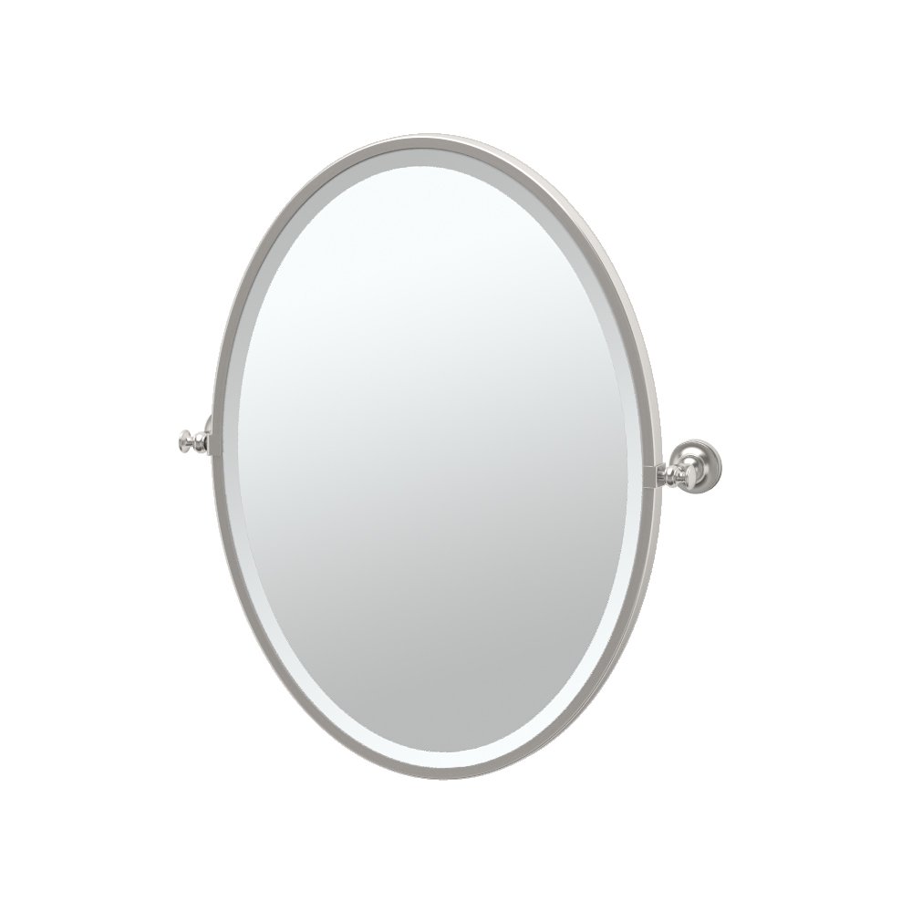 Tavern 20-1/2x27-1/2" Pivot Framed Oval Mirror, Satin Nickel